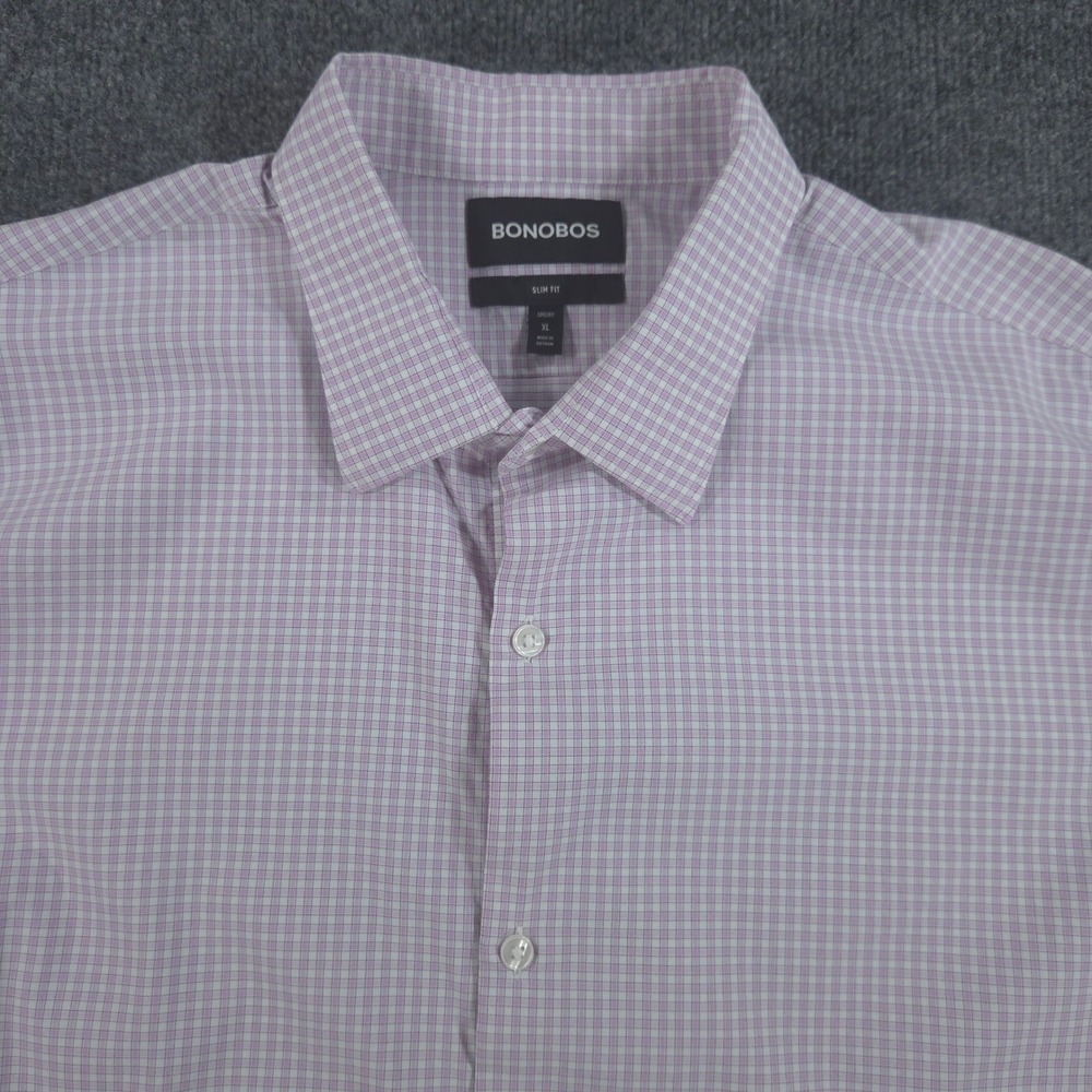 Bonobos Shirt Mens XL Slim Fit Short Pink Micro Check Stretch Button Down